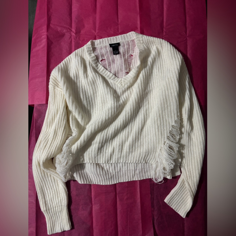 Rue21 Cream Fringe Sweater